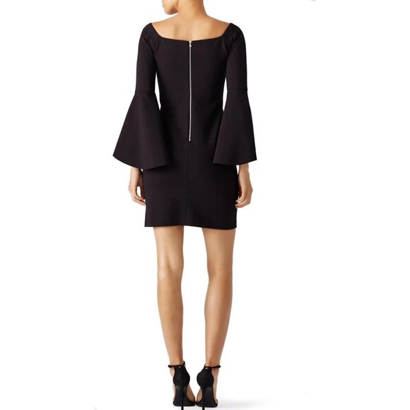 Slate & Willow Womens Black Janis Dress 6 Bell Sleeve Square Neck Cocktail Dress - Picture 2 of 14